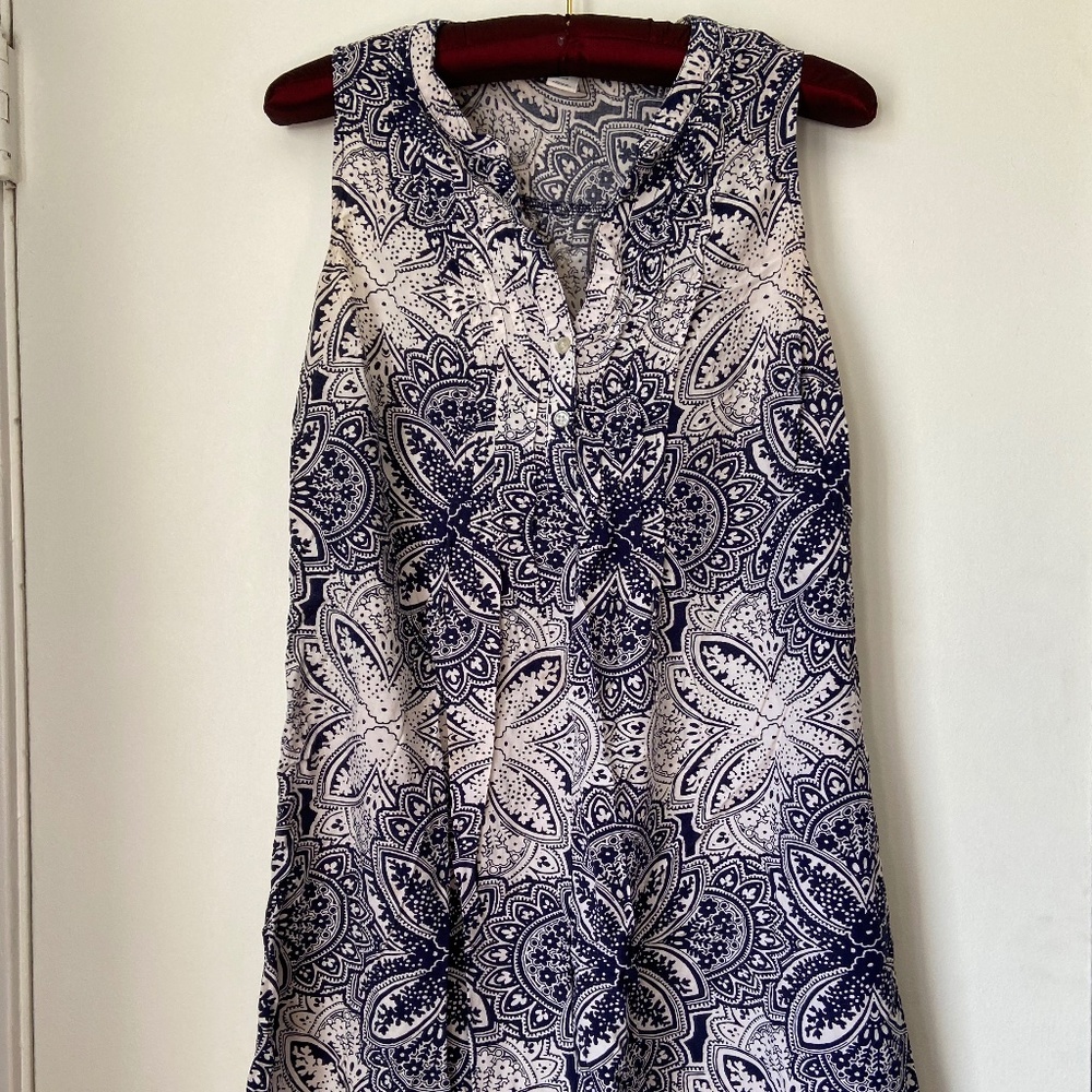 Old Navy Blue White Rayon Swing Dress
